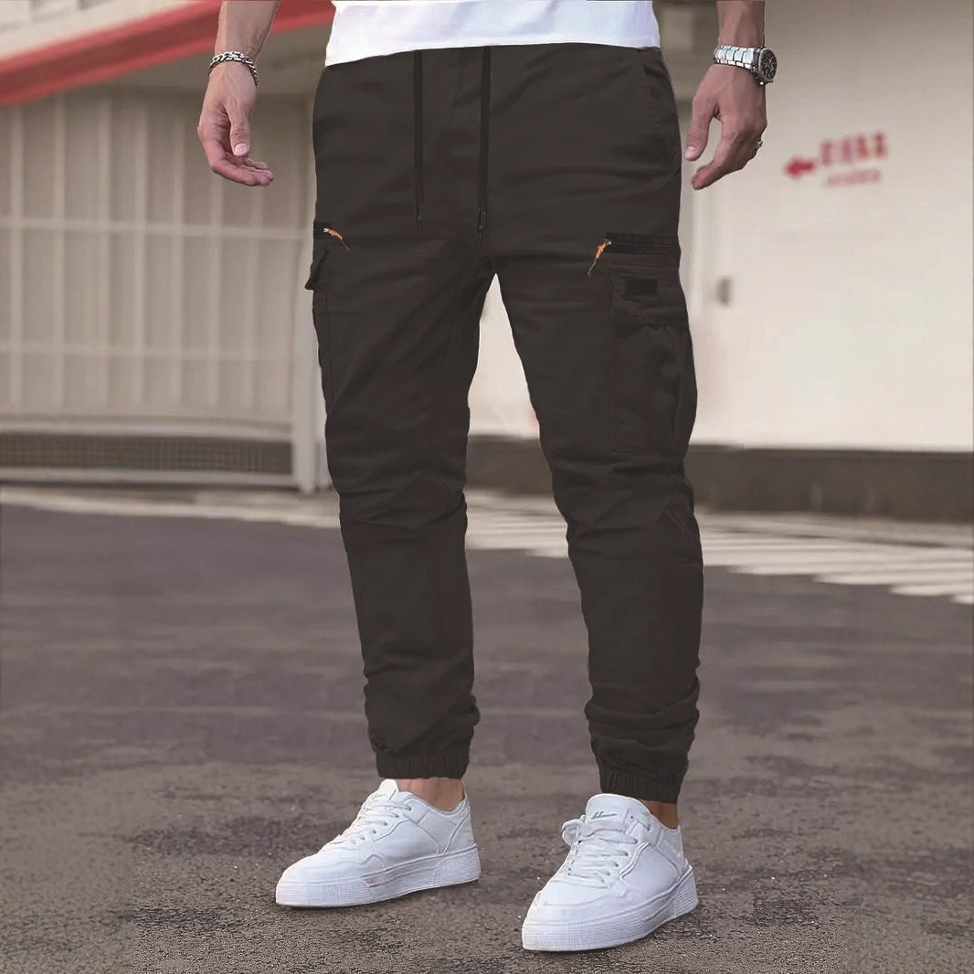Men's Tapered Cargo Pants in Jogger Style with Elastic Waistband, Drop-Crotch Pocket & Zipper Pockets Mune Fashion