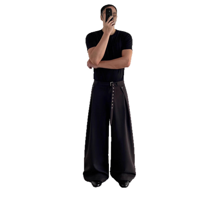 Ladies Wide Cut High-Waisted Fabric Trousers Mune Fashion