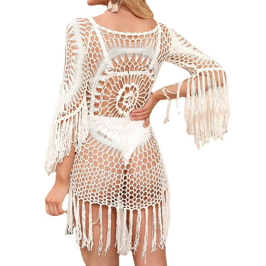 Women’s crocheted beach kaftan with fringed accents Mune Fashion