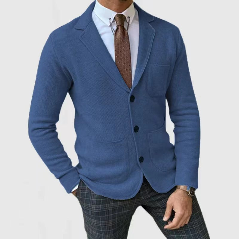 Men's elegant knitted blazer with jacket collar and patch pockets Mune Fashion