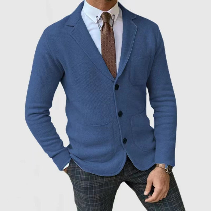 Men's elegant knitted blazer with jacket collar and patch pockets Mune Fashion
