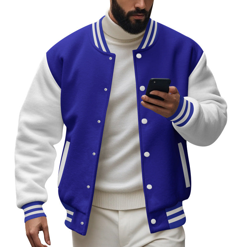 Men's College Baseball Jacket in Varsity Style with Ribbed Cuffs and Snap Button Placket Mune Fashion