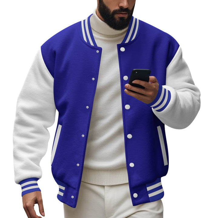 Men's College Baseball Jacket in Varsity Style with Ribbed Cuffs and Snap Button Placket Mune Fashion