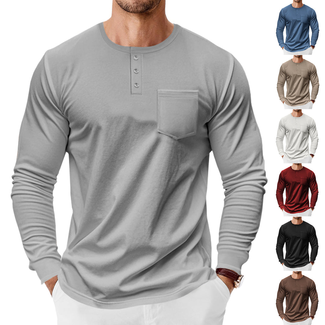 Men's long sleeve Henley shirt with chest pocket and fine cotton stretch cut Mune Fashion