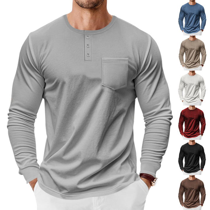 Men's long sleeve Henley shirt with chest pocket and fine cotton stretch cut Mune Fashion