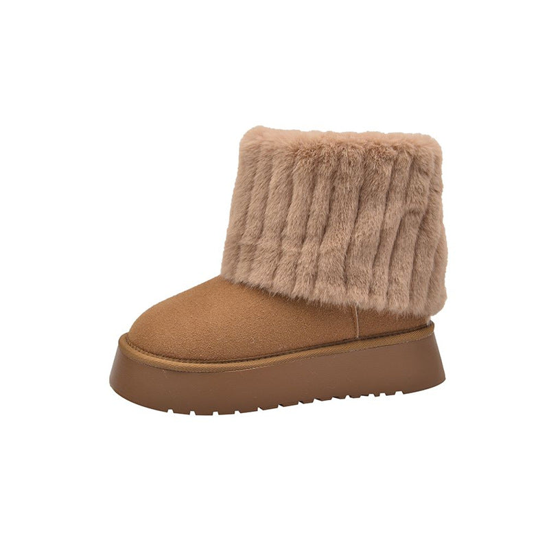 Women's Fleece-Lined Platform Ankle Boots made of Suede Imitation with Foldable Faux Fur Edge Mune Fashion