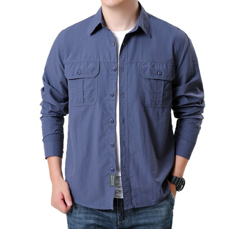 Men's light outdoor shirt jacket with double flap pockets, button-down front and breathable technical fabric Mune Fashion