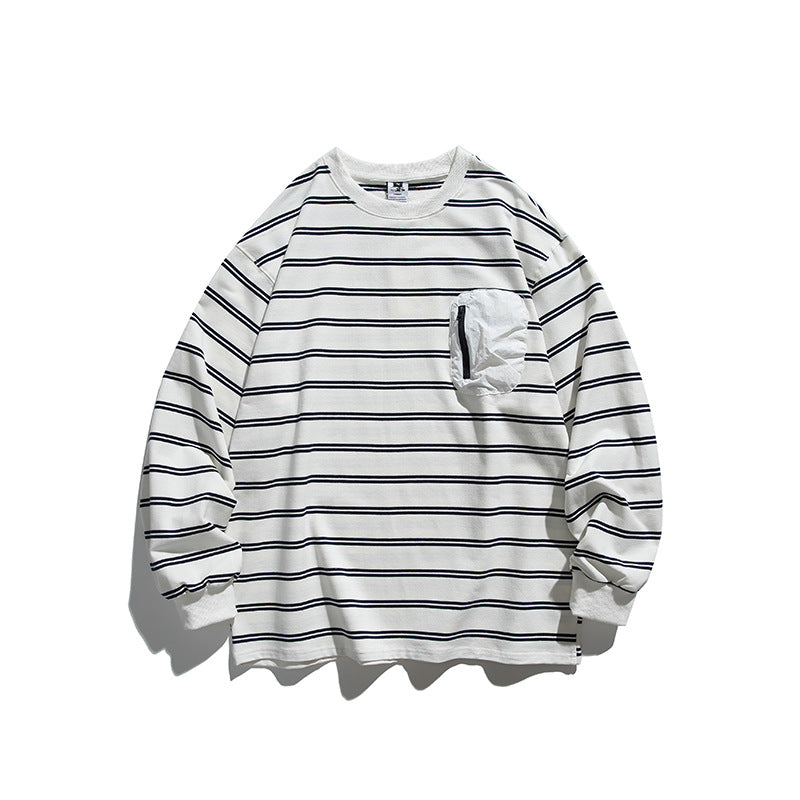 Unisex Oversize Long Sleeve with maritime stripe pattern and functional zippered chest pocket Mune Fashion