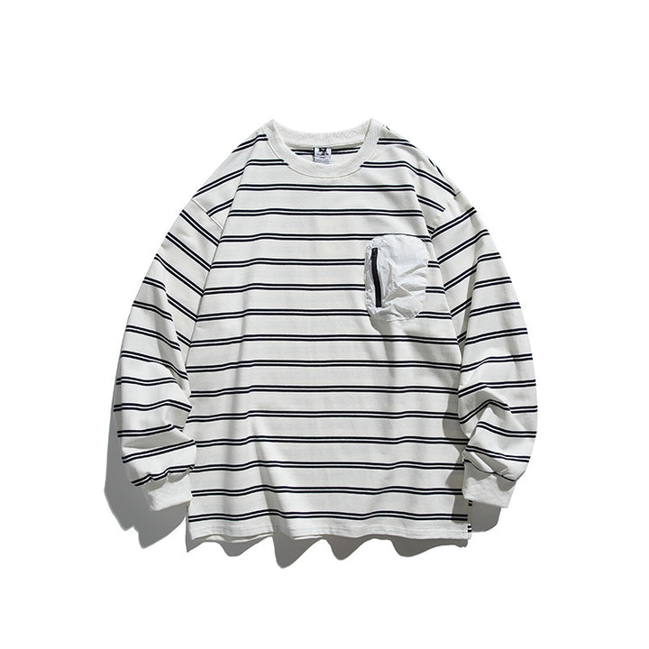 Unisex Oversize Long Sleeve with maritime stripe pattern and functional zippered chest pocket Mune Fashion