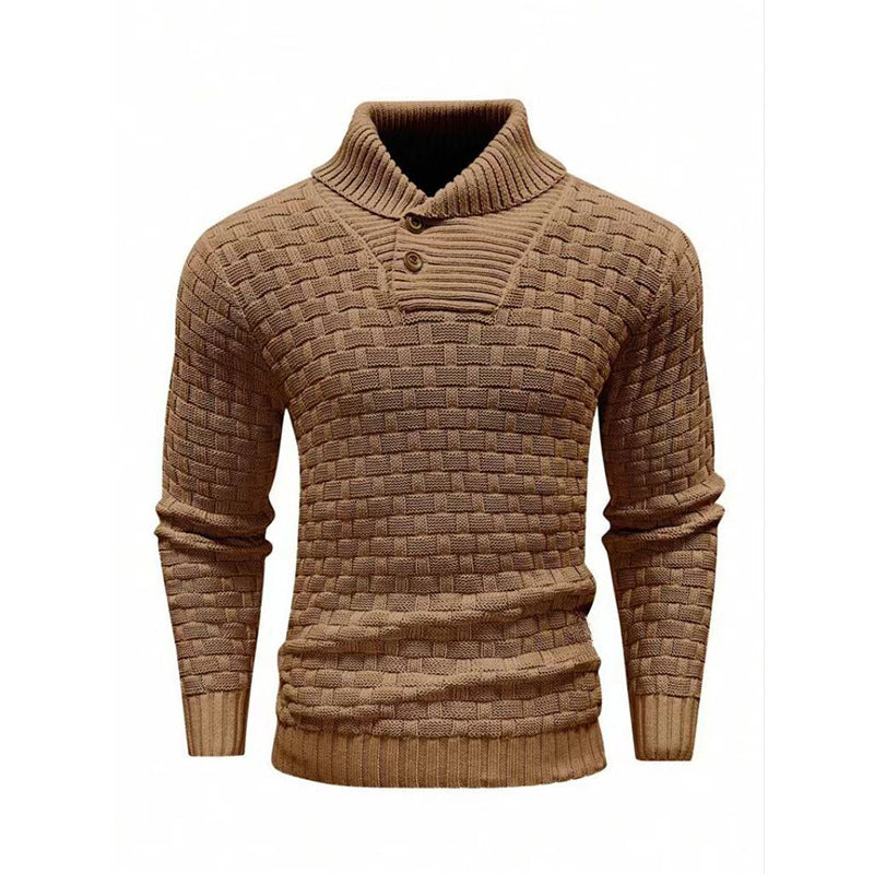 Men's structured knit sweater with high collar and decorative button placket Mune Fashion