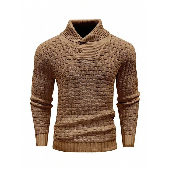 Men's structured knit sweater with high collar and decorative button placket Mune Fashion