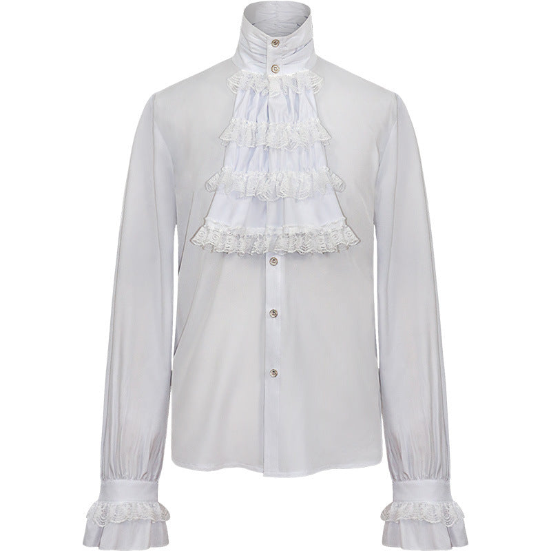 Ladies' romantic Victorian ruffled blouse with stand collar and lace cuffs Mune Fashion