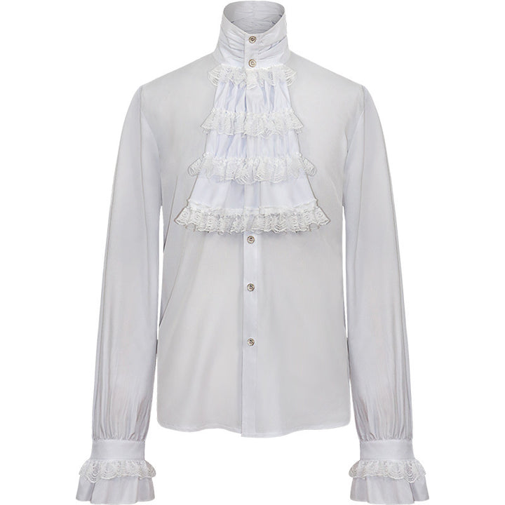 Ladies' romantic Victorian ruffled blouse with stand collar and lace cuffs Mune Fashion