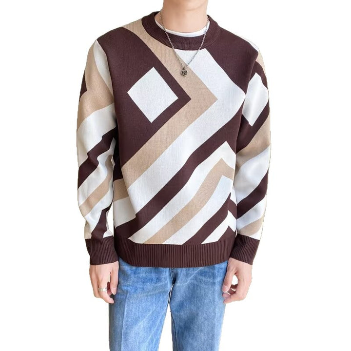 Men's fashionable chunky knit sweater with geometric pattern Mune Fashion 1787964731