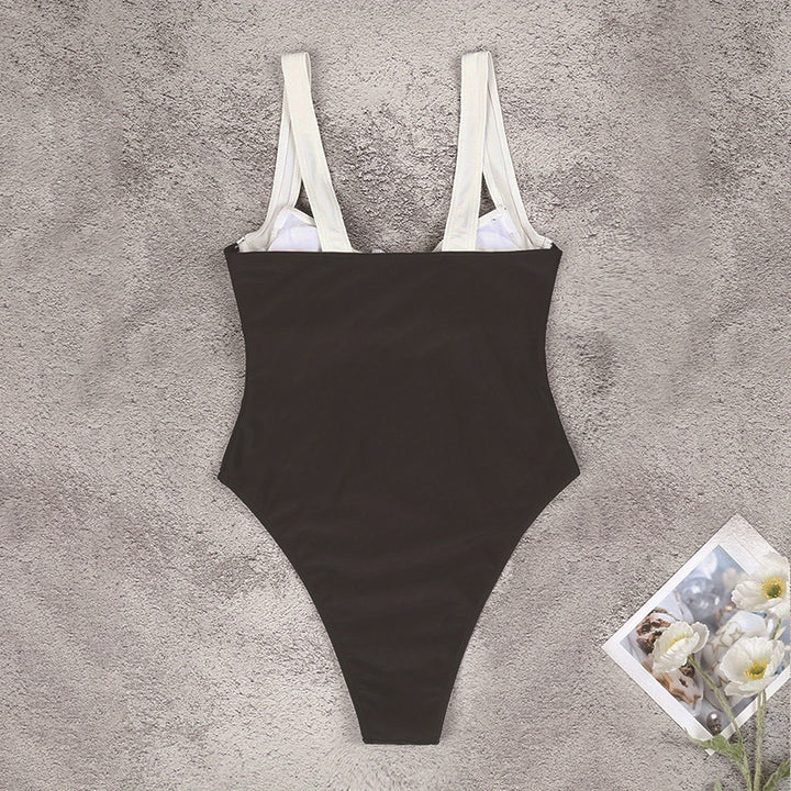 Women High-Cut Swimsuit with Deep V-Neck and Integrated Bust Support Mune Fashion