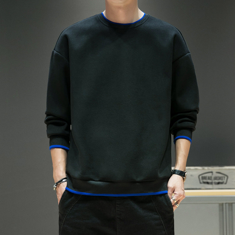 Men's relaxed sweatshirt with contrast piped cuffs and clean round neck Mune Fashion