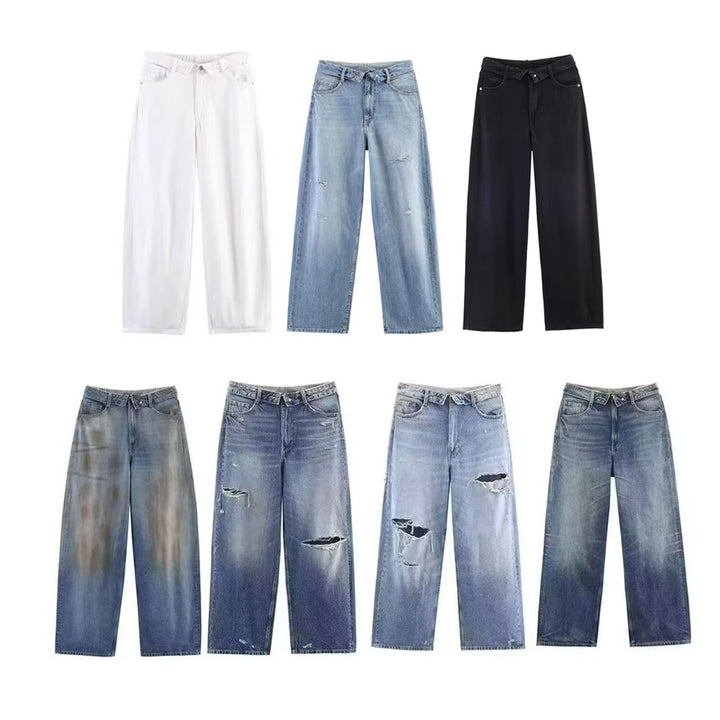 Women's high-waisted vintage jeans with destroyed effects Mune Fashion