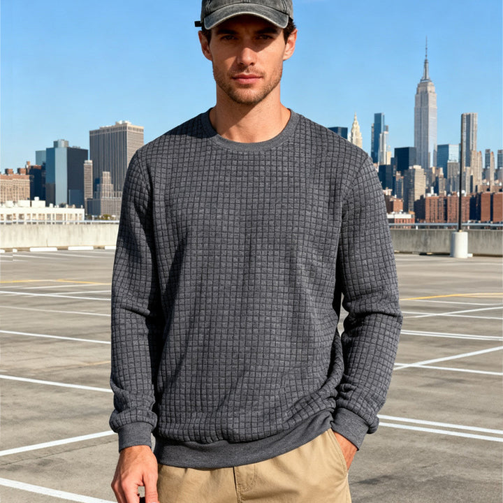 Men's textured waffle knit sweater made of cotton blend with round neckline Mune Fashion