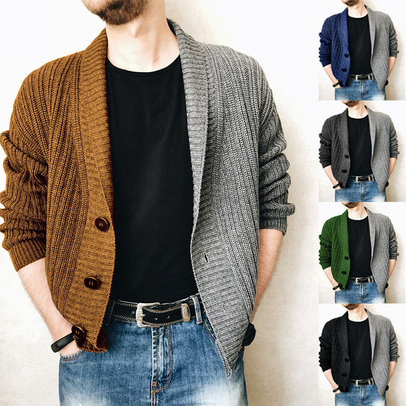 Men's chunky knit cardigan with shawl collar, ribbed texture and distinctive buttons Mune Fashion