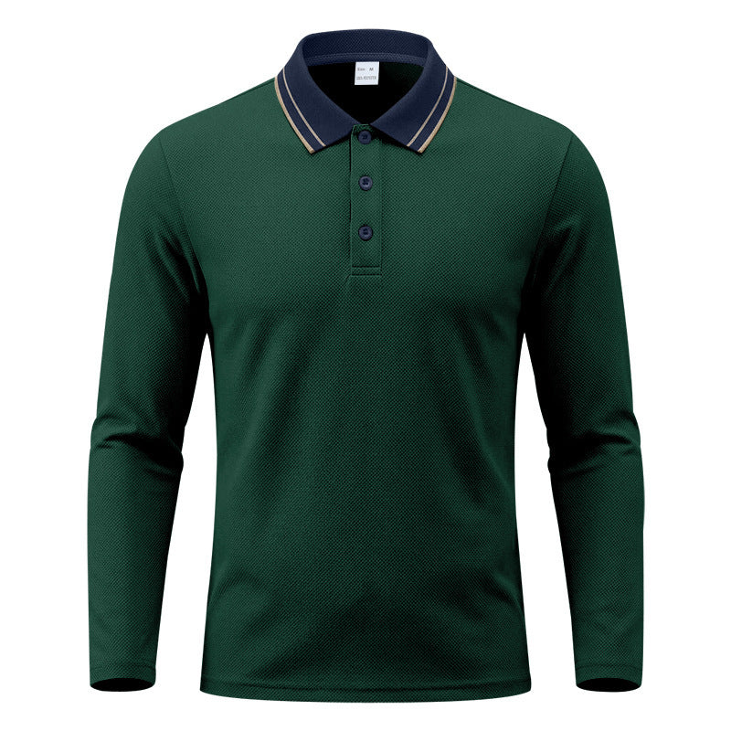Men's long-sleeved pique polo shirt with contrast collar and three-button placket Mune Fashion