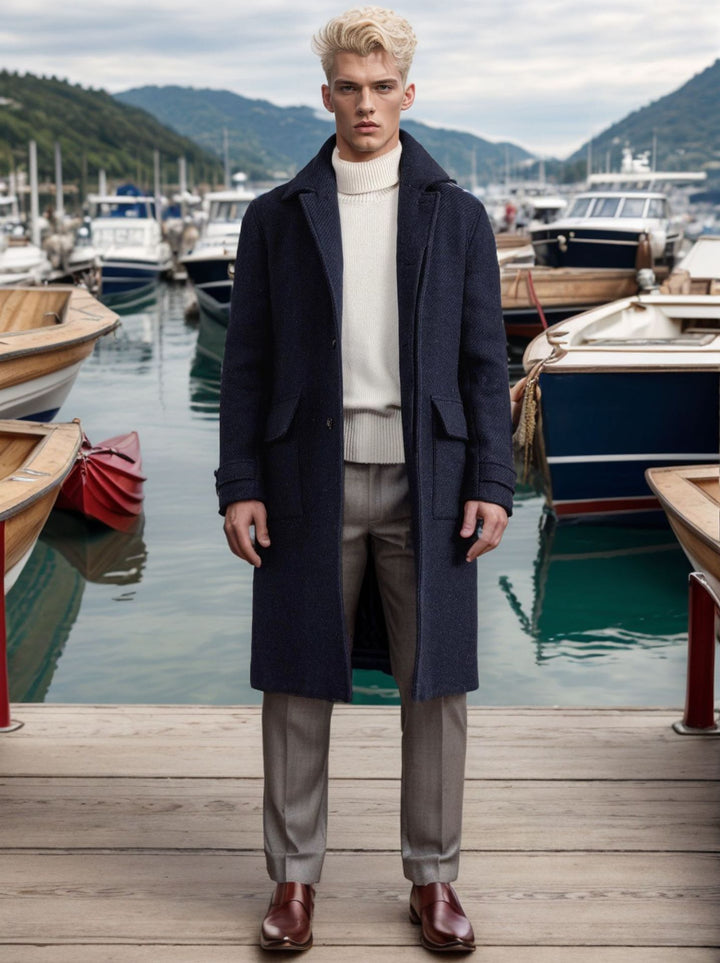 Men's fitted wool coat with patch pockets and lapel collar Mune Fashion