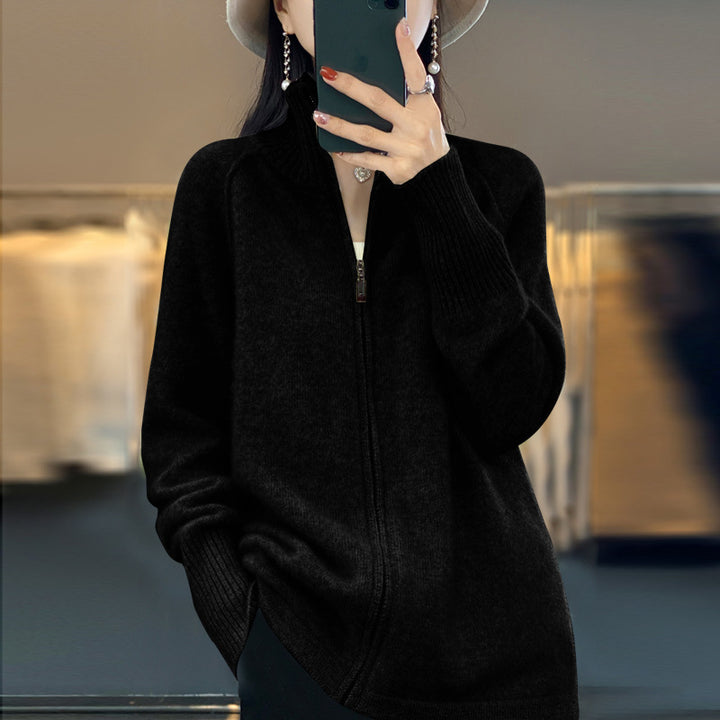 Women’s zip cardigan in cashmere look with stand-up collar and ribbed cuffs Mune Fashion