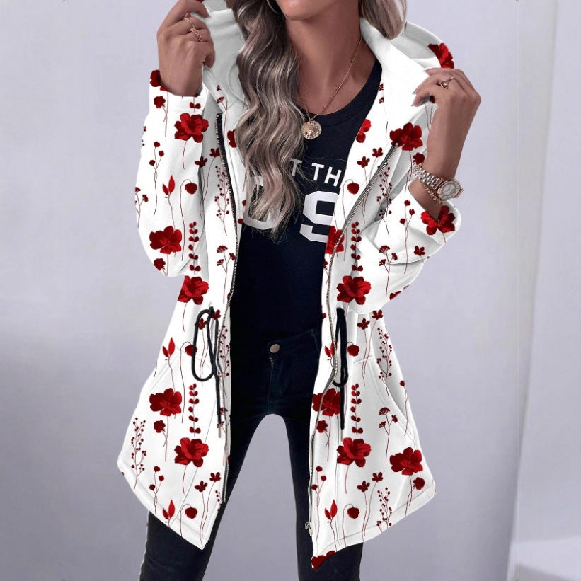 Women's Floral Print Hooded Parka with Padded Lining Mune Fashion