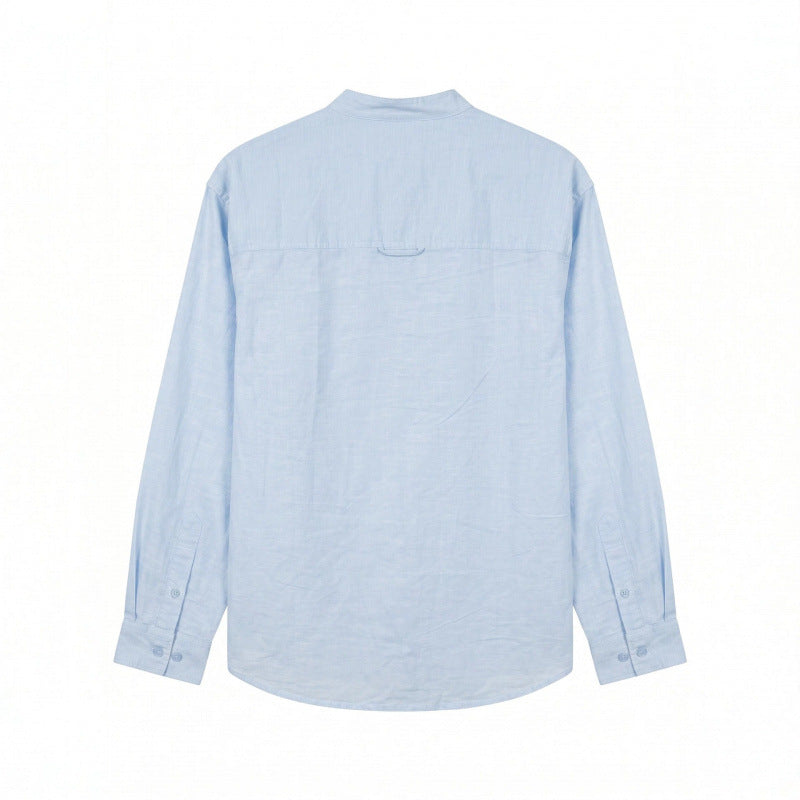 Men's Lightweight Cotton Oxford Shirt with Stand Collar and Chest Pocket Mune Fashion