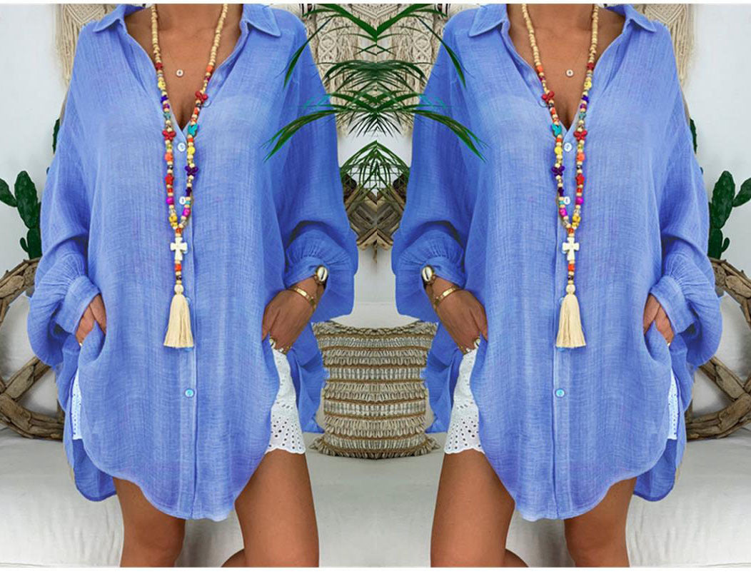 Women’s lightweight linen tunic with knot front and lace shorts Mune Fashion