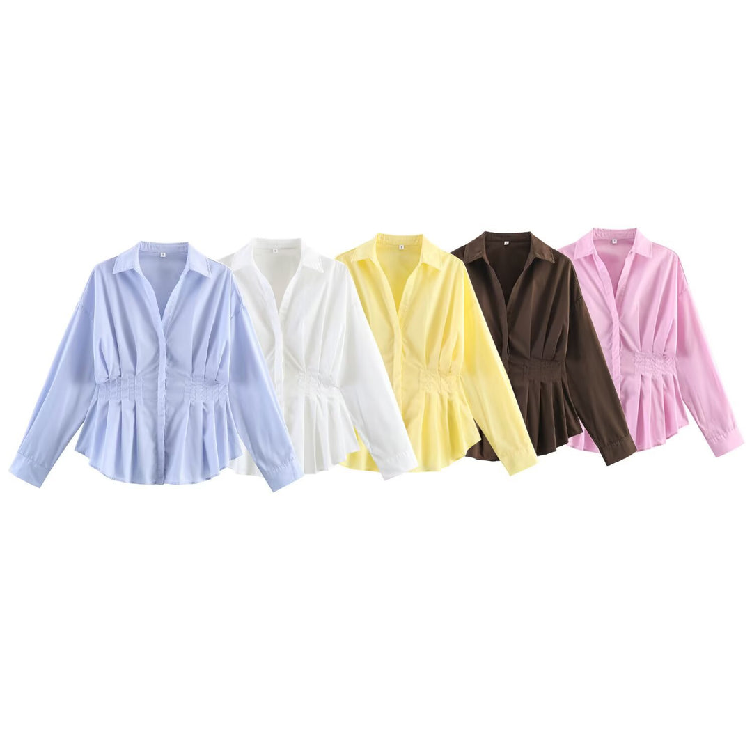 Women's tailored blouse shirt jacket with box pleats and concealed button placket Mune Fashion