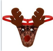 Men's novelty holiday reindeer mankini with playful antler pouch