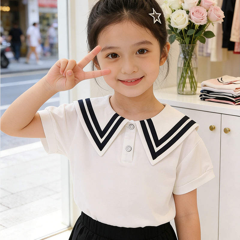 Girl sailor T-shirt with contrasting collar Mune Fashion