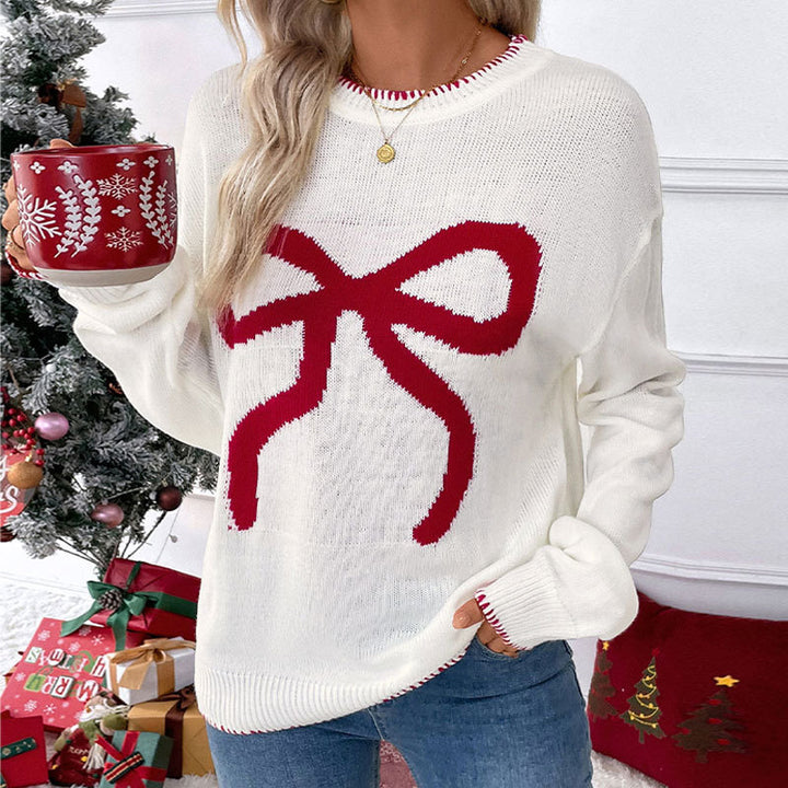 Women's Christmas Knit Sweater with Bow Motif Mune Fashion