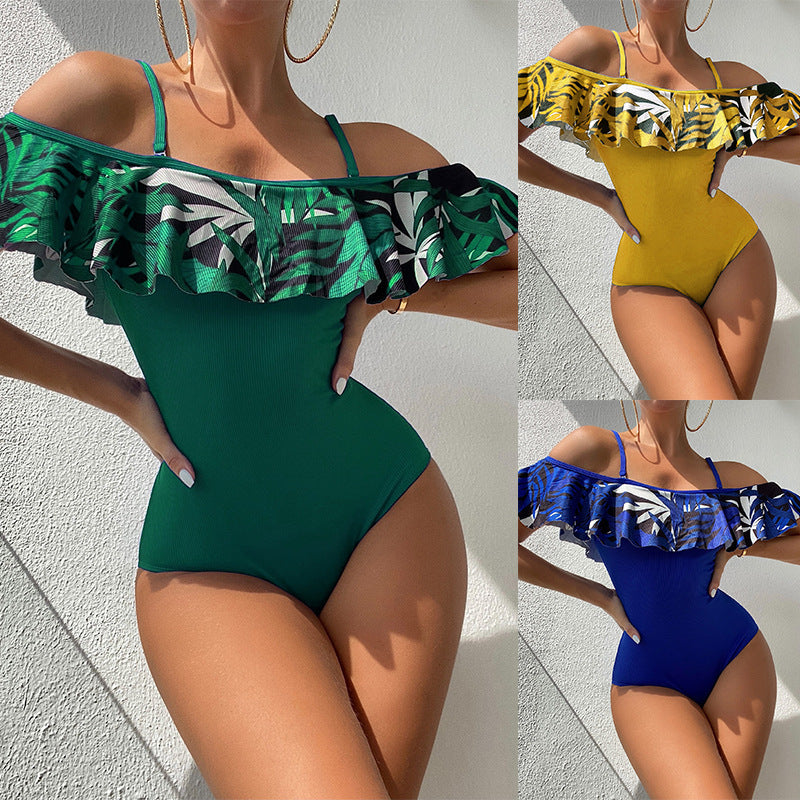 Women's Off-Shoulder Swimsuit with Voluminous Ruffle Design Mune Fashion