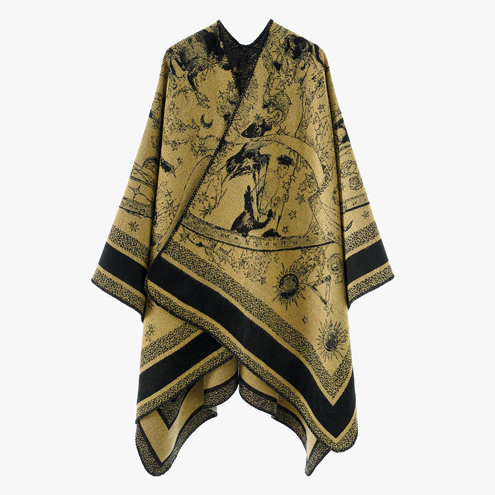 Women's Jacquard Cape Poncho with double-sided weave structure and V-neck Mune Fashion