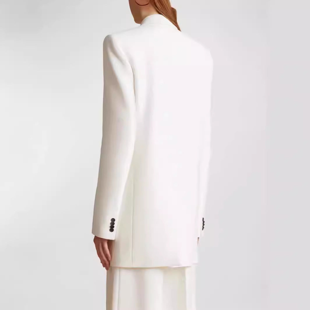 Women Minimalist Long Blazer with Asymmetric Single-Button Front and Clean Longline Cut Mune Fashion