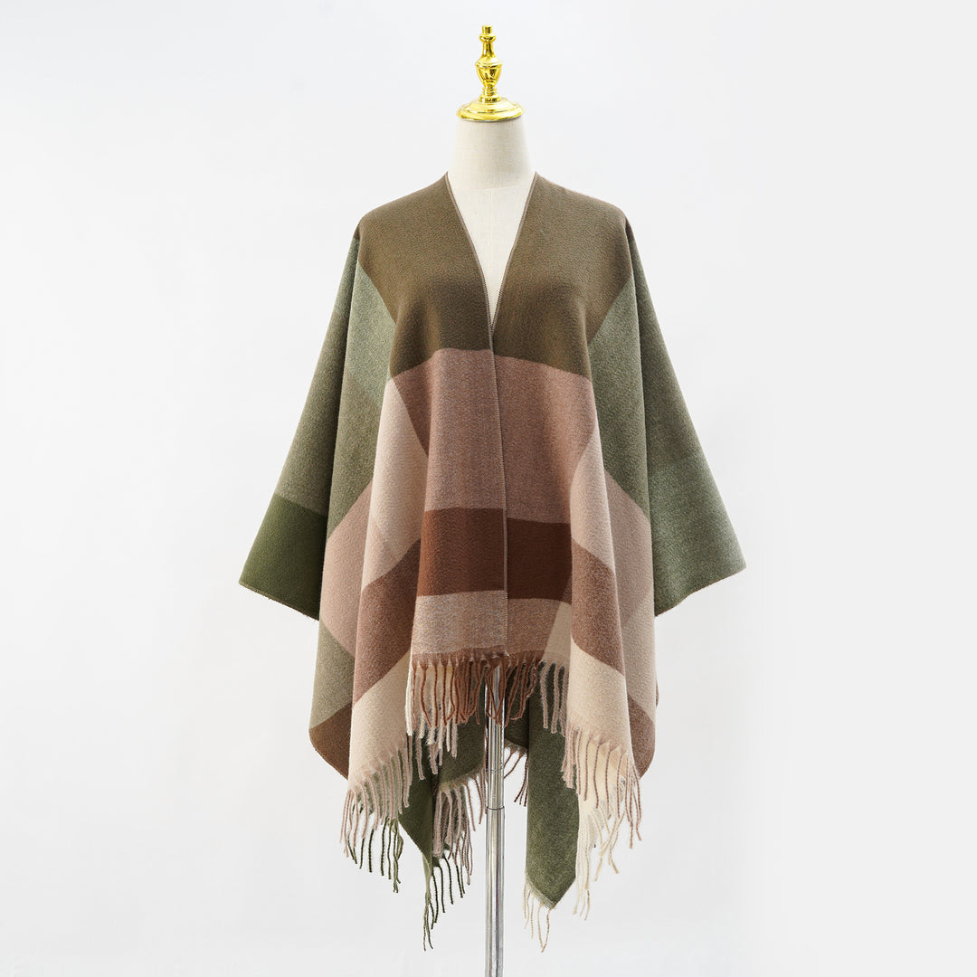 Women's multifunctional wool blend poncho in cape style with geometric pattern Mune Fashion