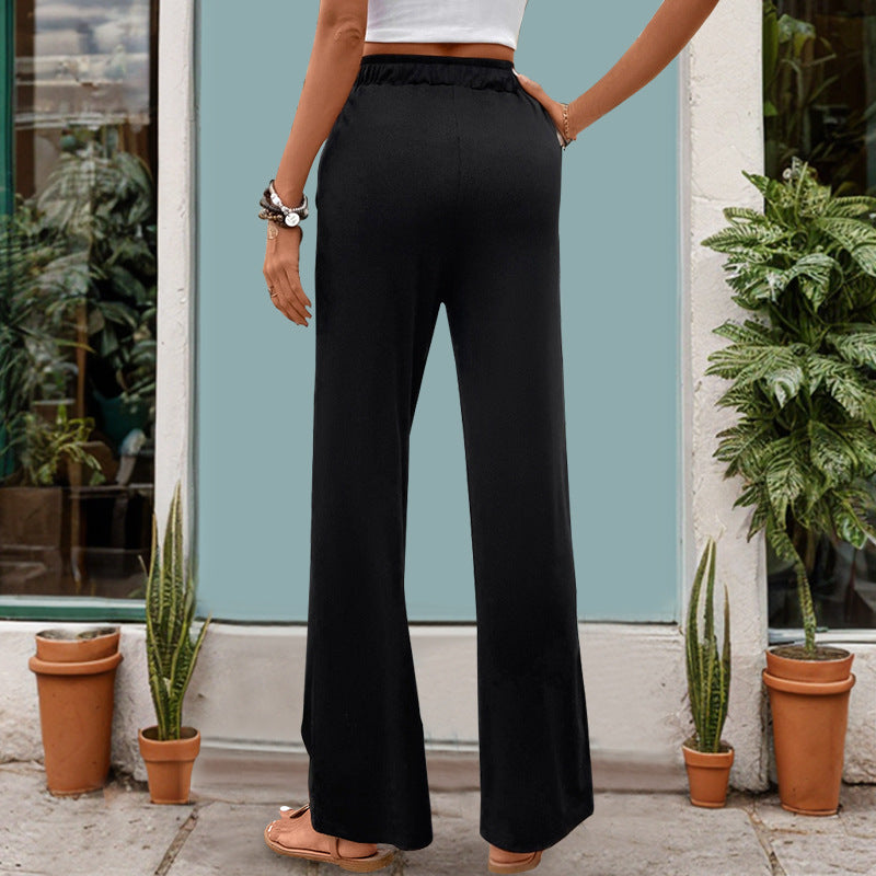 Women Wide High-Waist Lounge Pants with Drawstring and Side Pockets Mune Fashion