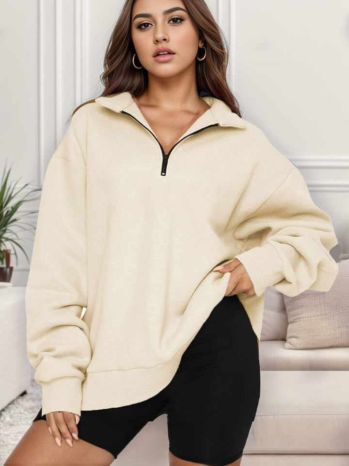 Women's oversized sweatshirt with half-zip and stand-up collar Mune Fashion
