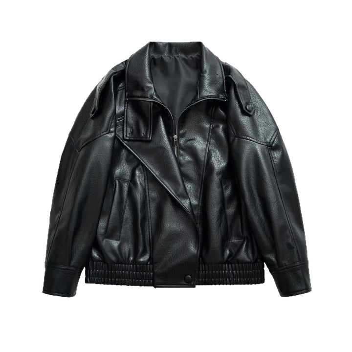 Women's Oversize Bomber Jacket in Biker Mix with Lapel and Elastic Waistband Mune Fashion