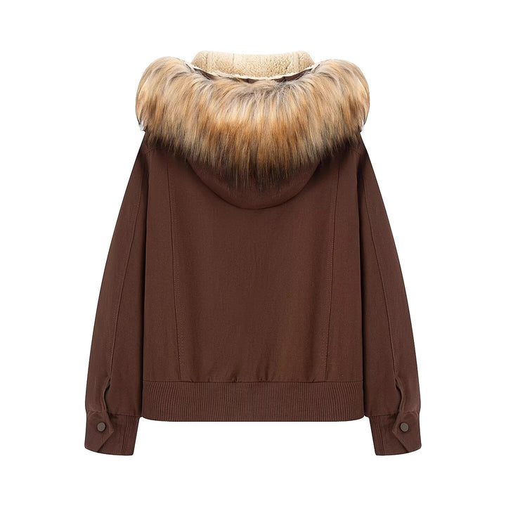 Women's Padded Bomber Jacket with Hood and Removable Faux Fur Collar Mune Fashion