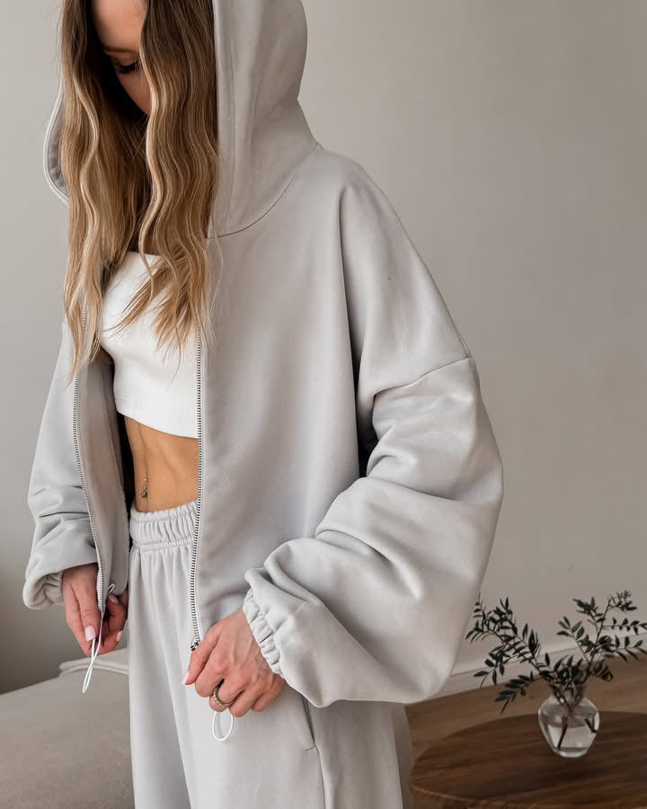 Women's oversized hooded jacket with zipper and loose jogger lounge set Mune Fashion