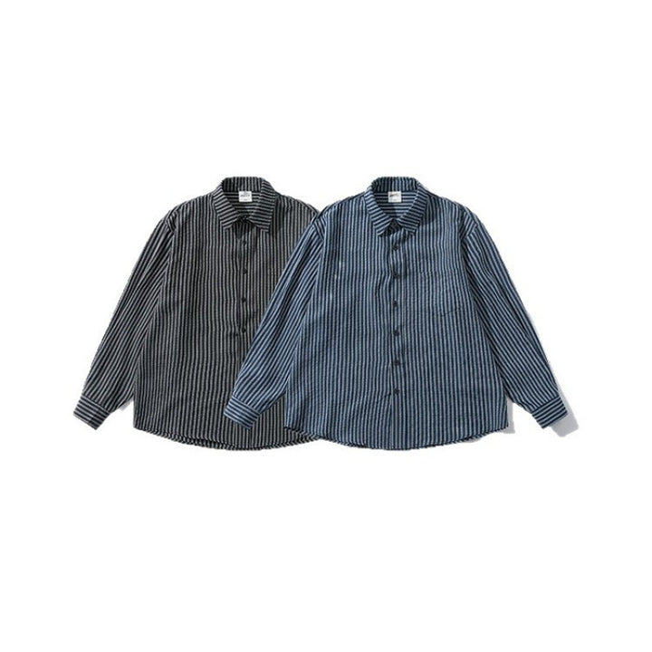 Men's Loose Striped Boxy Shirt made of Cotton Blend with Chest Pocket Mune Fashion