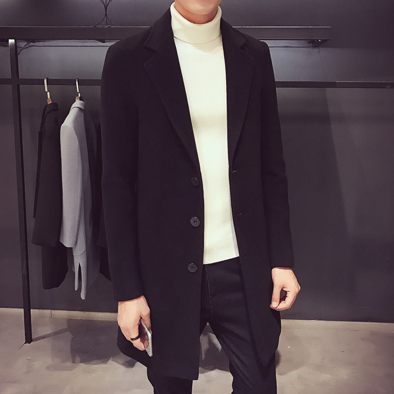 Men's elegant single-breasted coat made of wool blend with narrow lapels and warming lining Mune Fashion