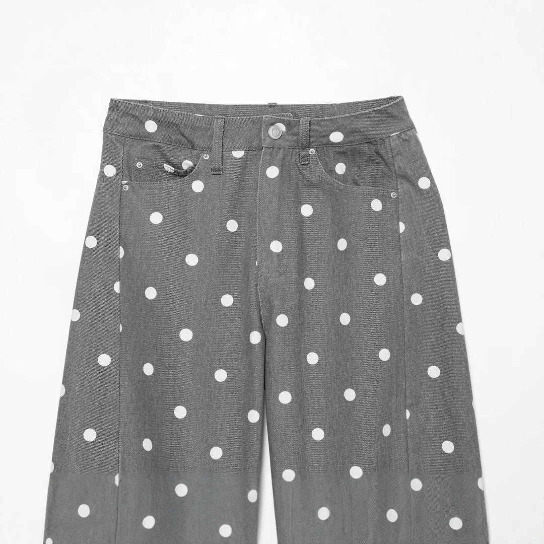 Women's High-Waisted Wide Jeans with Dots and Crease Mune Fashion