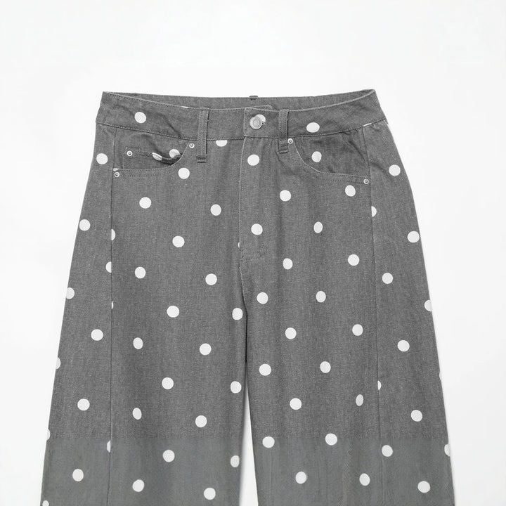 Women's High-Waisted Wide Jeans with Dots and Crease Mune Fashion