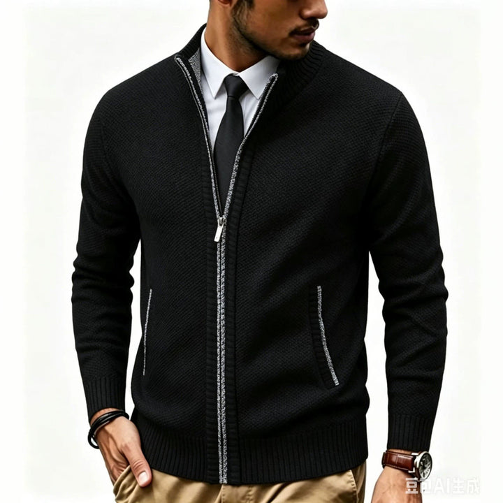 Men's structured knit cardigan with full zip and stand-up collar Mune Fashion