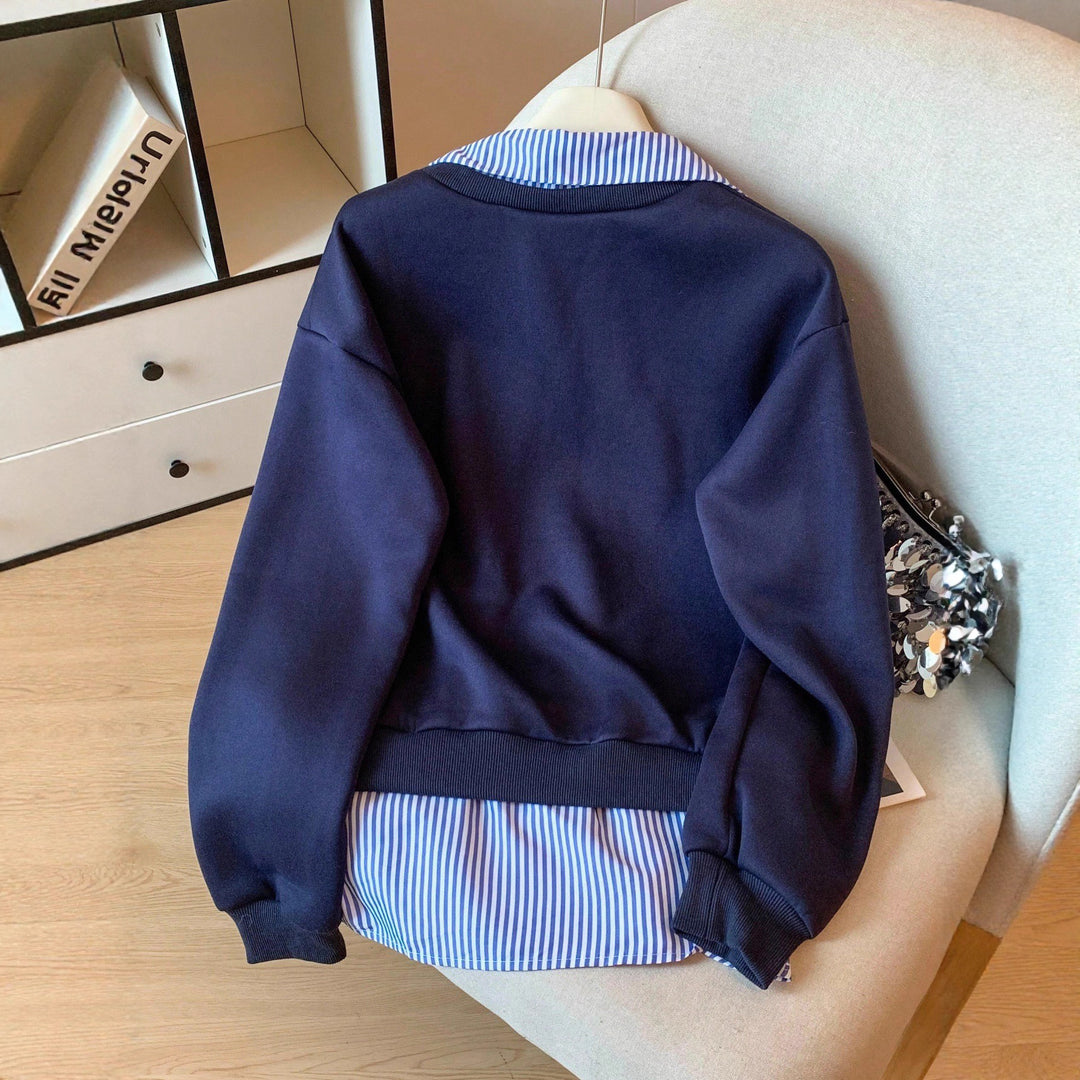 Women sweatshirt with integrated shirt collar and peplum detail Mune Fashion