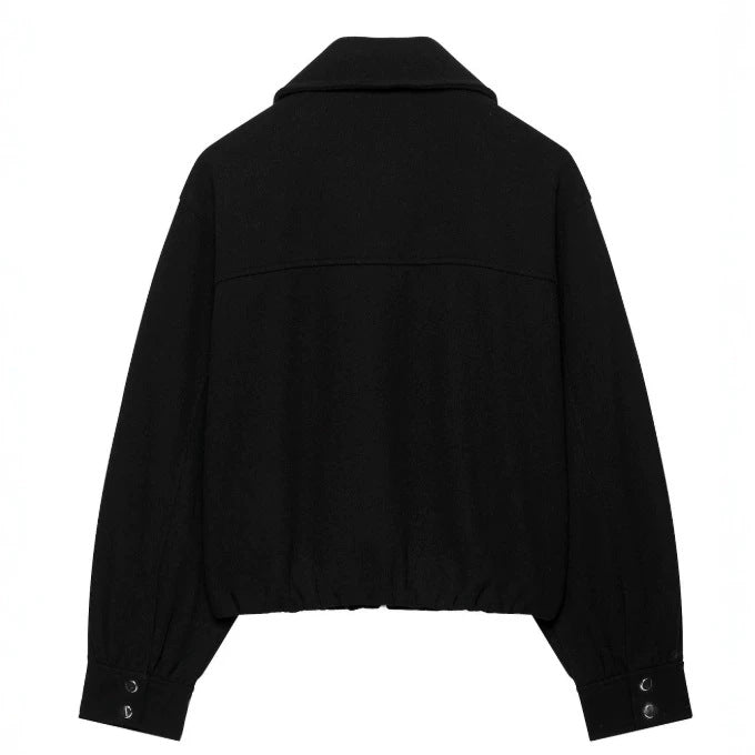 Women’s Short Cut Wool Bomber Jacket with Zipper and Elastic Hem Mune Fashion