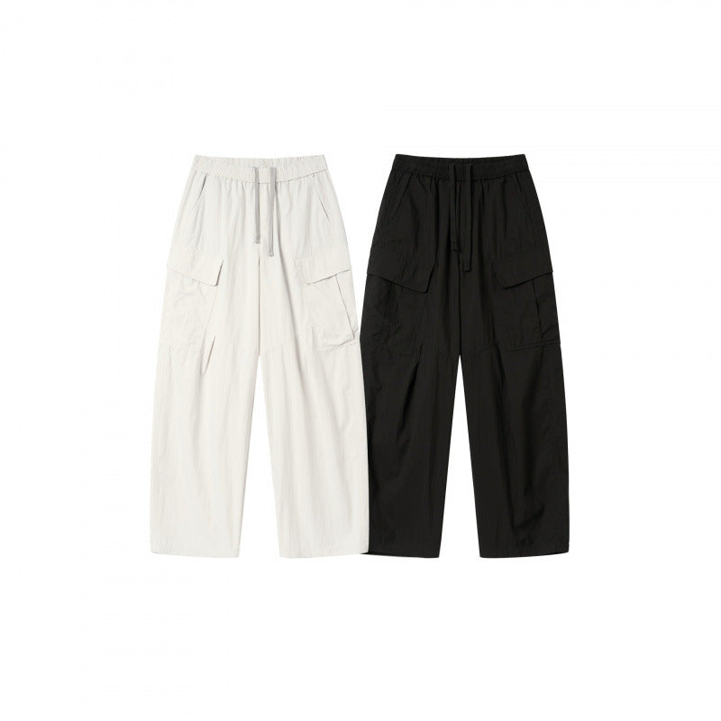 Unisex Wide Cargo Pants with Elastic Waistband, Drawstring and Patch Flap Pockets Mune Fashion